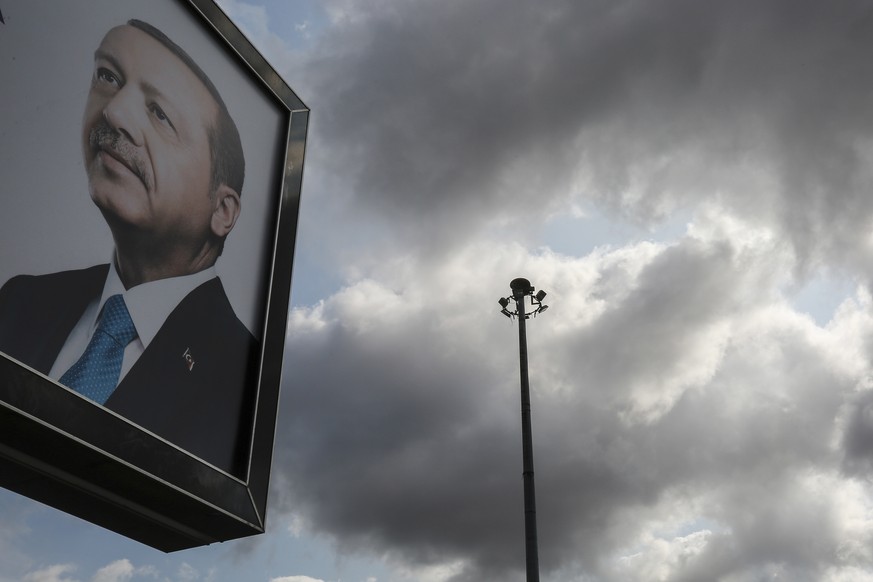 A day after the elections, a billboard with the image of Turkey&#039;s president Recep Tayyip Erdogan, is displayed, in Istanbul, Monday, June 25, 2018. Turkey&#039;s national electoral board has decl ...