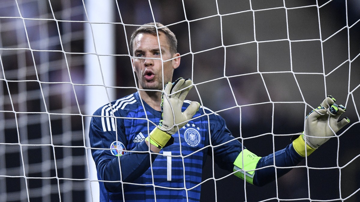 FILE - In this Friday Sept. 6, 2019 file photo Germany's keeper Manuel Neuer plays during the Euro 2020 group C qualifying soccer match between Germany and The Netherlands in Hamburg, Germany. Ge ...