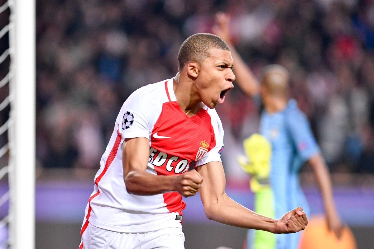 (170316) -- FONTVIEILLE, March 16, 2017 -- Kylian Mbappe of AS Monaco celebrates his goal during the second leg of the Champions League Round of 16 between Manchester City and AS Monaco at the Louis I ...