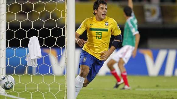 Brazil&#039;s Henrique celebrates after scoring against Mexico during a U-20 World Cup semifinal soccer match in Pereira, Colombia, Wednesday, Aug. 17, 2011. Brazil reached the final with a 2-0 victor ...