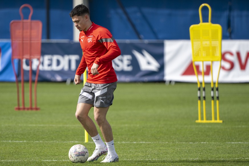 Fabian Rieder beim Training der Schweizer Fussball Nationalmannschaft in Basel, am Dienstag, 21. Maerz 2023. (KEYSTONE/Georgios Kefalas)