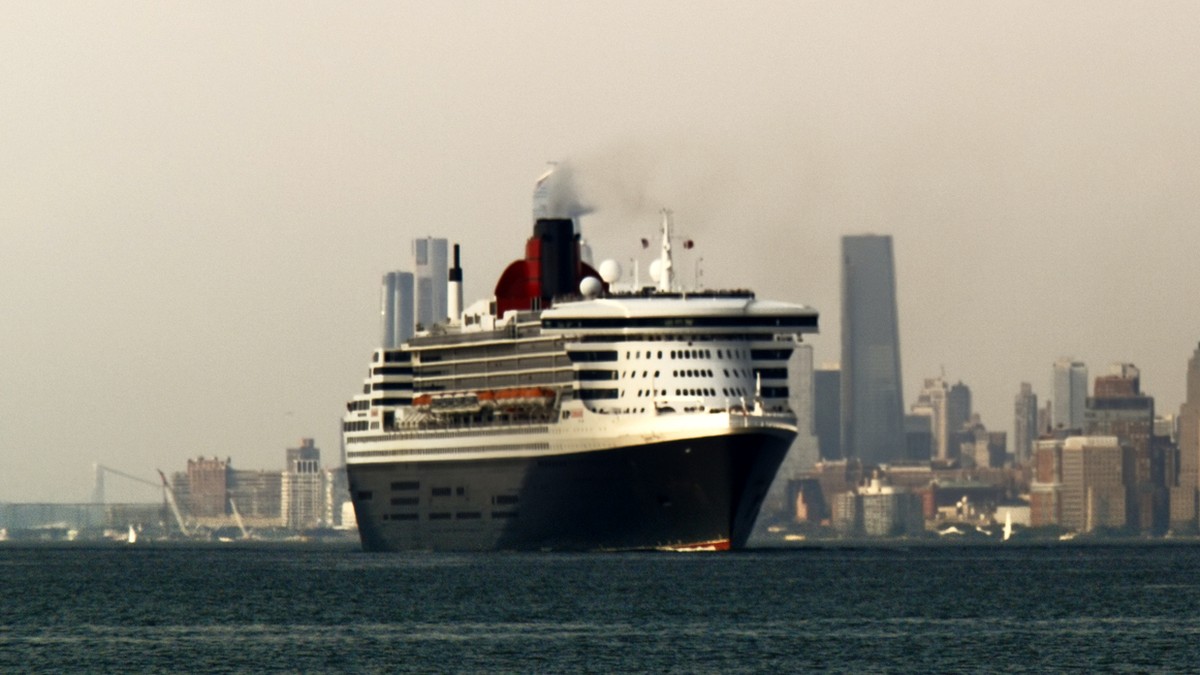 This image released by HBO Max shows the Queen Mary 2 ocean liner in a scene from "Let Them All Talk." Director Steven Soderbergh likes to call it "the boat movie." The central con ...