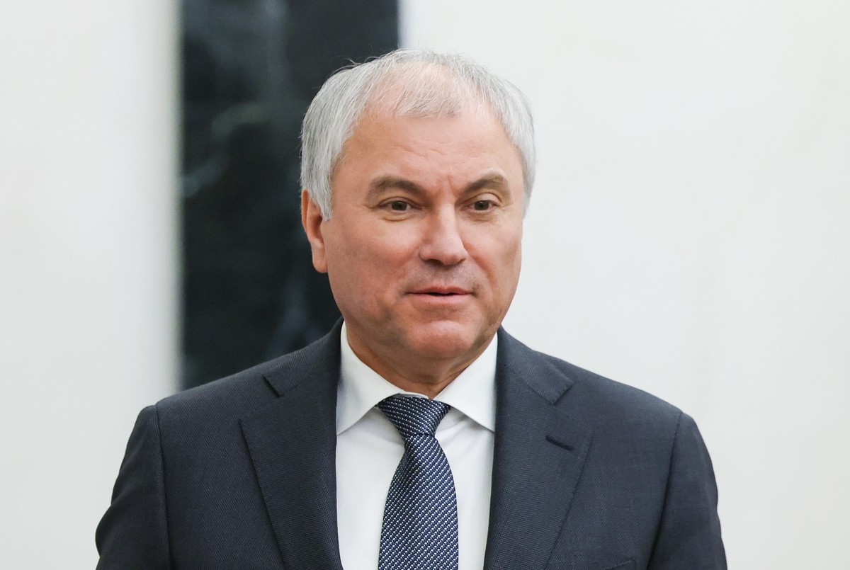 epa12762421 Russian State Duma Speaker Vyacheslav Volodin waits before a meeting, chaired by President Putin, with members of the Security Council at the Kremlin in Moscow, Russia, 20 February 2026. E ...