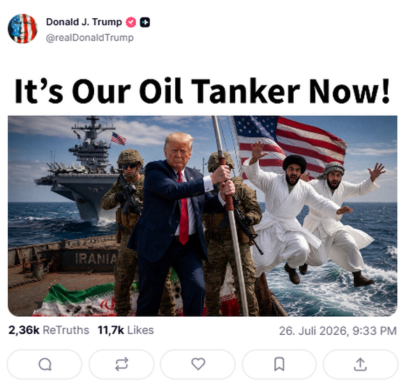 Trump Truthsocial Post: It's Our Oil Tanker Now