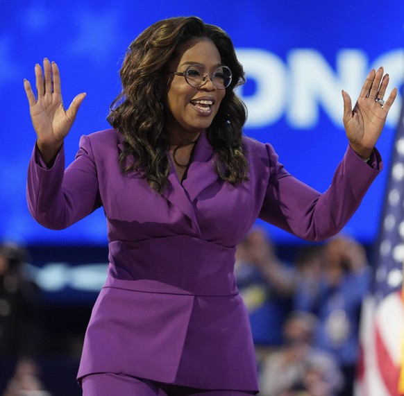 Oprah Winfrey speaks during the Democratic National Convention Wednesday, Aug. 21, 2024, in Chicago.(AP Photo/Paul Sancya)
