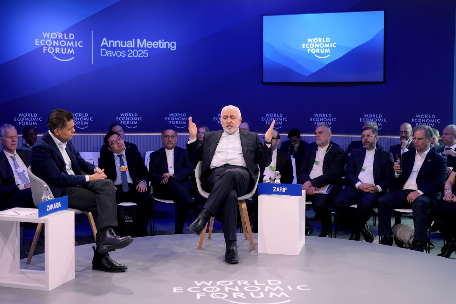 Javad Zaria, Vice President for Strategic Affairs of Iran, speaks the Annual Meeting of World Economic Forum in Davos, Switzerland, Wednesday, Jan. 22, 2025. (AP Photo/Markus Schreiber)