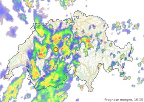 Für Montag gegen Abend werden im Schangnau (Rot eingekreist) wieder starke Niederschlage erwartet.