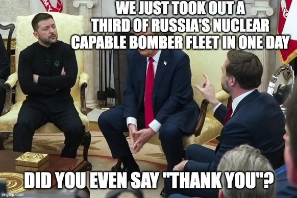 Meme zur erfolgreichen ukrainischen Drohnen-Operation gegen Russlands Bomberflotte.