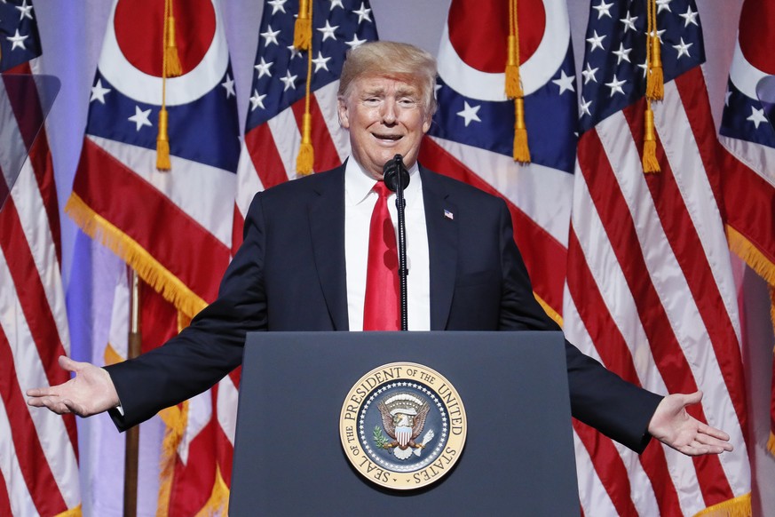 President Donald Trump speaks during the 2018 Ohio Republican Party State Dinner, Friday, Aug. 24, 2018, in Columbus, Ohio. (AP Photo/John Minchillo)