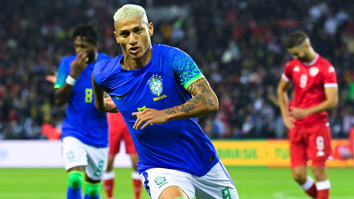 Joie des joueurs de Bresil apres le but de RICHARLISON 9 - Bresil - FOOTBALL : Bresil vs Tunisie - Match amical - Paris 27/09/2022 FedericoPestellini/Panoramic PUBLICATIONxNOTxINxFRAxITAxBEL