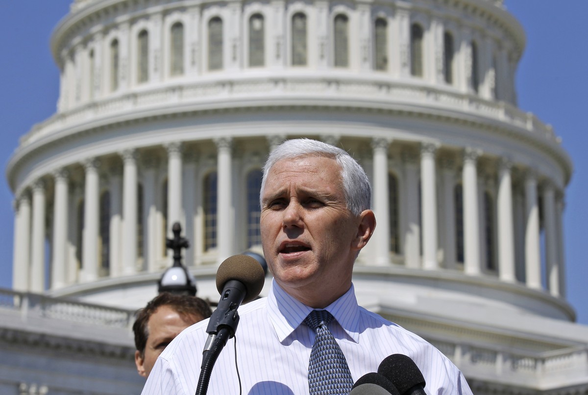 FILE - Rep. Mike Pence, R-Ind., addresses an Americans for Prosperity "Cut Spending Now," rally on Capitol Hill in Washington, April 6, 2011. (AP Photo/Alex Brandon, File)