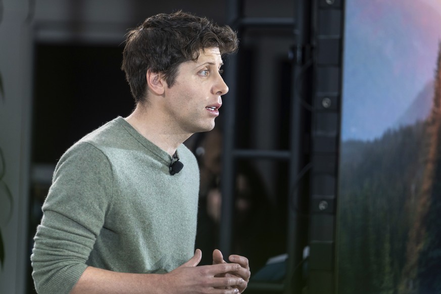 OpenAI CEO Sam Altman speaks to members of the media during the Introduction of the integration of the Microsoft Bing search engine and Edge browser with OpenAI on Tuesday, Feb. 7, 2023, in Redmond. M ...