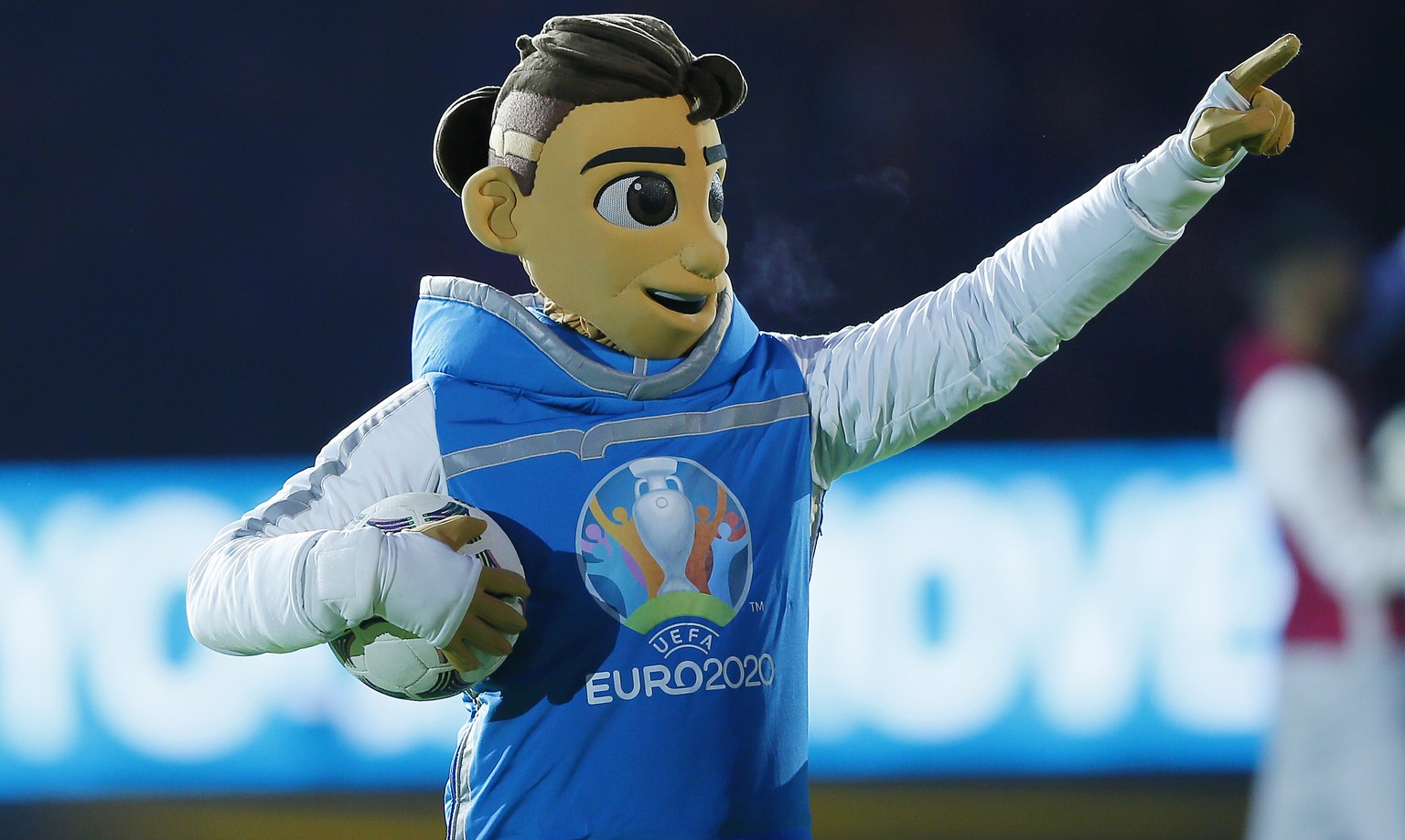 Euro 2020 soccer tournament mascot &quot;Skillzy&quot; unveils before the the Euro 2020 group C qualifying soccer match between Netherlands and Germany at the Johan Cruyff ArenA in Amsterdam, Sunday,  ...