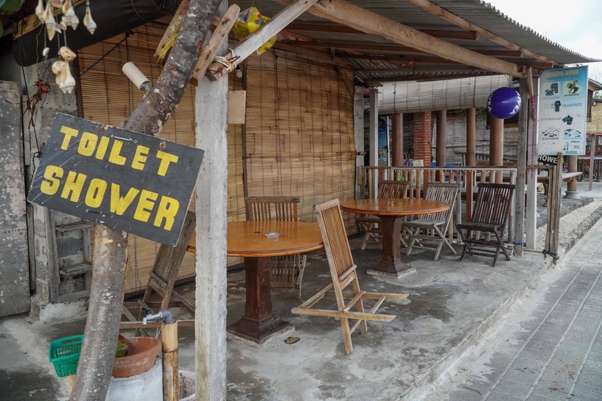 August 12, 2020, Badung, Bali, Indonesia: Closed shops in Pandawa Beach during the coronavirus crisis..Major tourism spots in Indonesia s resort island of Bali are still closed despite the local autho ...