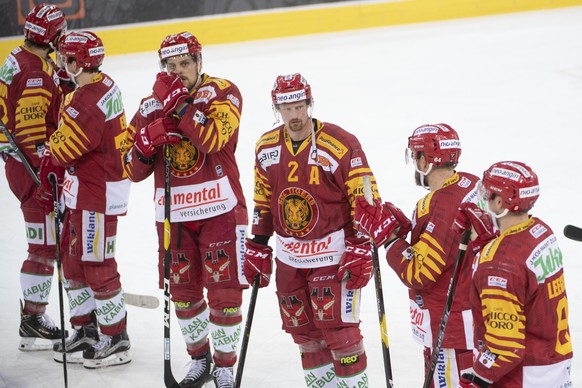 Tigers Spieler geschlagen nach dem zweiten Playoff Viertelfinalspiel der National League zwischen den SCL Tigers und dem HC Lausanne, am Dienstag 12. Maerz 2019 im Ilfisstadion in Langnau. (KEYSTONE/M ...