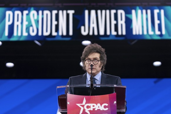 Argentina&#039;s President Javier Milei speaks at the Conservative Political Action Conference, CPAC, at the Gaylord National Resort &amp; Convention Center, Saturday, Feb. 22, 2025, in Oxon Hill, Md. ...