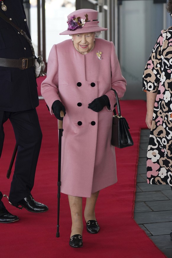 Britain&#039;s Queen Elizabeth II attends the opening ceremony of the sixth session of the Senedd in Cardiff, Wales, Thursday Oct. 14, 2021. (Jacob King/PA via AP)