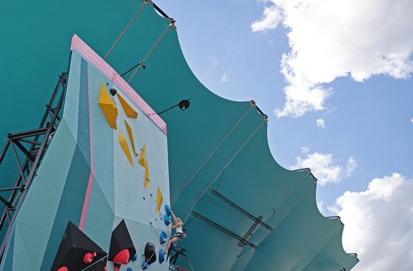 epa11536004 Janja Garnbret of Slovenia competes in the Women Boulder&amp;Lead, Semifinal Lead of the Sport Climbing competitions in the Paris 2024 Olympic Games, at the Le Bourget Sport Climbing Venue ...