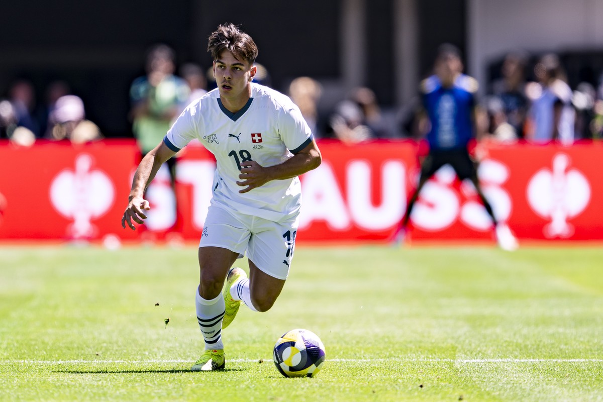 Switzerland's Ardon Jashari in action during a Friendly soccer match between Mexico and Switzerland at the Rice-Eccles Stadium, in Salt Lake City, Utah, United States of America, Saturday, June 7 ...