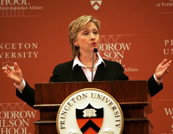 U.S. Sen. Hillary Clinton, D-N.Y., speaks as she delivers a policy address Wednesday, Jan, 18, 2006, at Princeton University in Princeton, N.J. Clinton called for United Nations sanctions against Iran ...