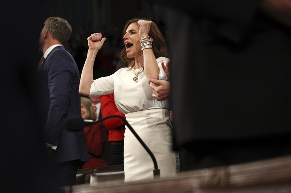 Rep. Nancy Mace, R-S.C., cheers as President Donald Trump addresses a joint session of Congress at the Capitol in Washington, Tuesday, March 4, 2025. (Win McNamee/Pool Photo via AP)
Trump Speech