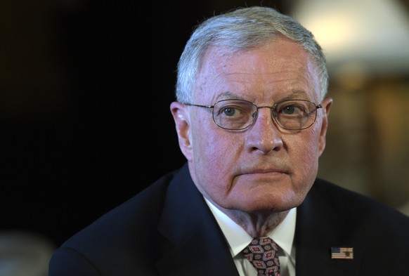 Retired Army Lt. Gen. Keith Kellogg listens as President Donald Trump announces that Army Lt. Gen. H.R. McMaster will be the new national security adviser during a statement at Trump&#039;s Mar-a-Lago ...