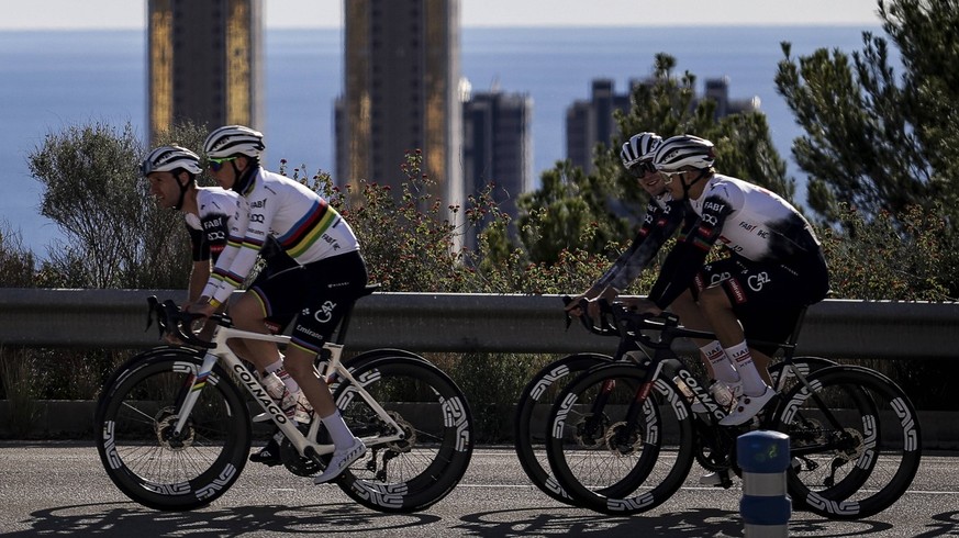Tadej Pogacar Rides In Pre-season Tadej Pogacar is at the UAE Emirates Cycling Team pre-season training camp in Benidorm, Spain, on December 10, 2024. Benidorm Spain PUBLICATIONxNOTxINxFRA Copyright:  ...