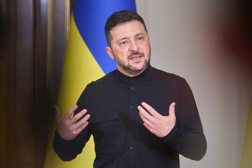 Ukrainian President Volodymyr Zelenskyy talks during his press conference in Kyiv, Ukraine, Friday, Oct. 10, 2025. (AP Photo/Efrem Lukatsky)
Russia Ukraine War