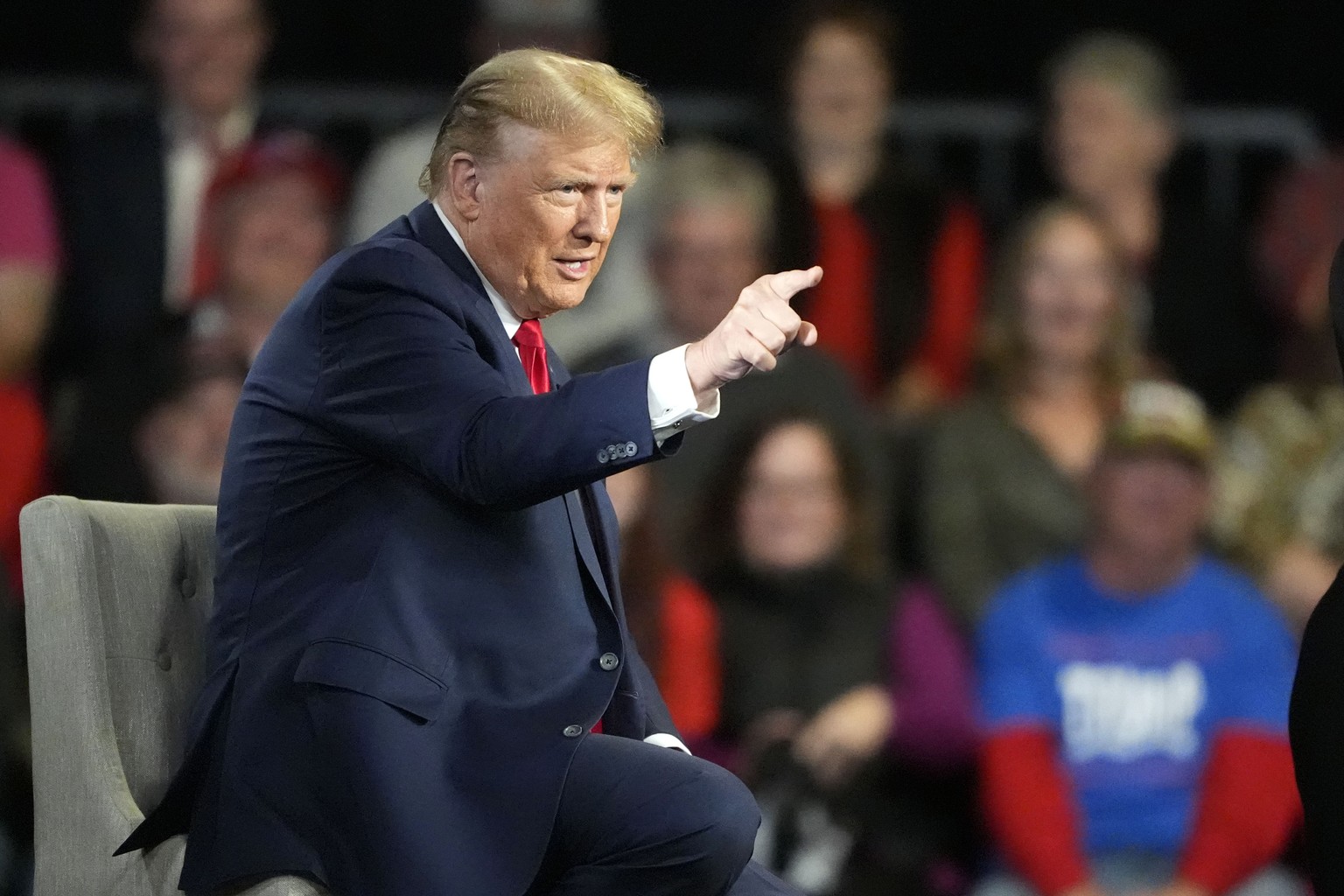 Republican presidential candidate former President Donald Trump speaks during a Fox News Channel town hall Tuesday, Feb. 20, 2024, in Greenville, S.C. (AP Photo/Chris Carlson)