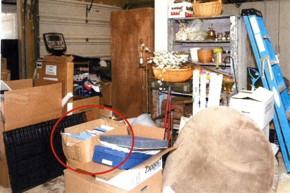 This image, contained in the report from special counsel Robert Hur, shows the box where classified Afghanistan documents were found in the garage of President Joe Biden in Wilmington, Del., during a  ...