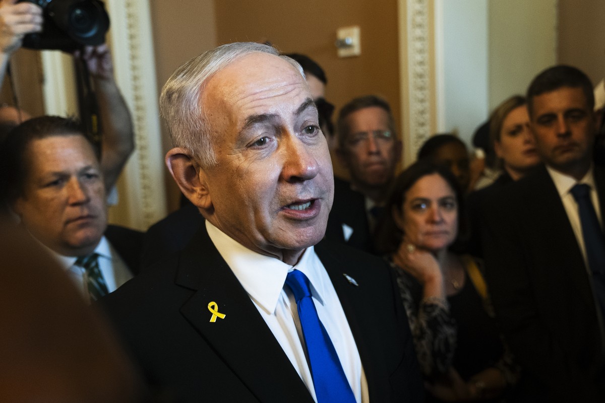 Israeli Prime Minister Benjamin Netanyahu, speaks to reporters before a meeting with lawmakers at the Capitol in Washington, Wednesday, July 9, 2025. (AP Photo/Manuel Balce Ceneta)
Benjamin Netanyahu