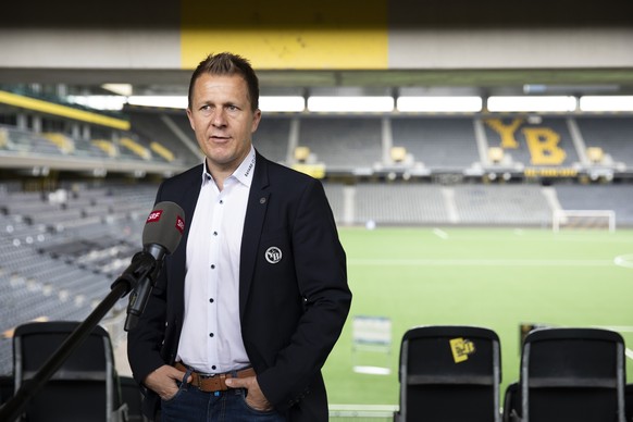 YB Sportchef Christoph Spycher gibt ein Interview waehrend einem Point de Presse am Tag nach dem Sieg gegen Sion und dem 3. Meistertitel in Folge, am Samstag, 1. August 2020 im Stadion Wankdorf in Ber ...