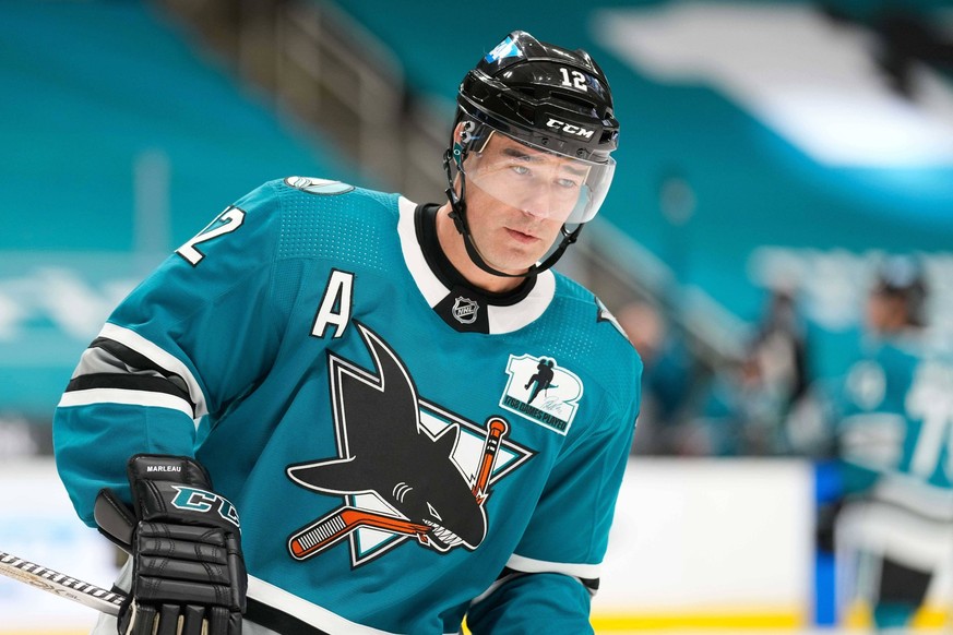 NHL, Eishockey Herren, USA Minnesota Wild at San Jose Sharks, Apr 24, 2021 San Jose, California, USA San Jose Sharks center Patrick Marleau 12 before the game against the Minnesota Wild at SAP Center ...