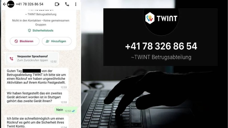 Betrüger geben sich auf WhatsApp als Geschäftsstelle von Twint aus.