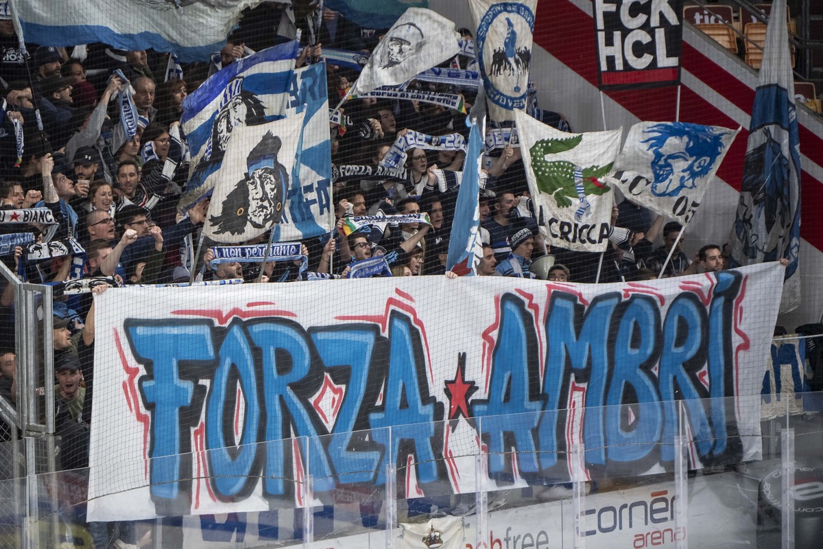 Ambri's fan, during the preliminary round game of National League A (NLA) Swiss Championship 2019/20 between HC Lugano and HC Ambri Piotta at the ice stadium Corner Arena in Lugano, Switzerland,  ...