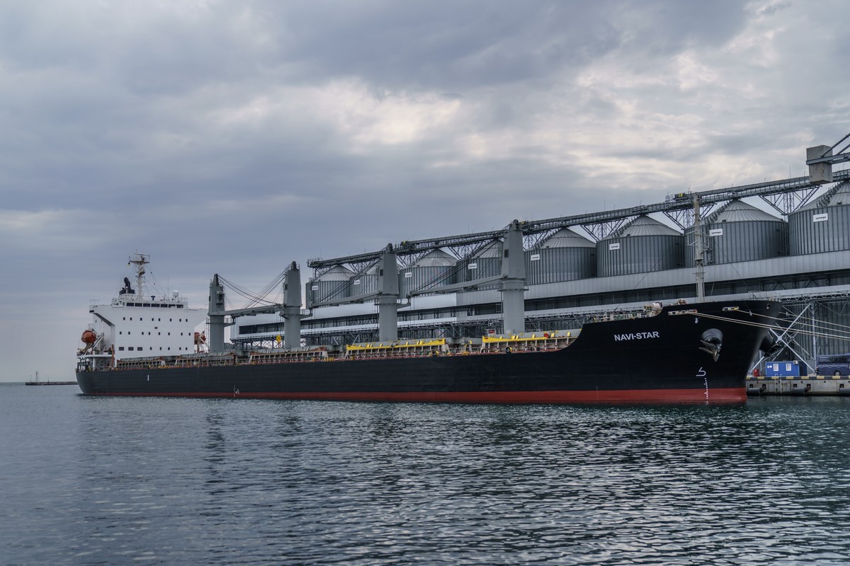 FILE - The ship Navi-Star sits full of grain since Russia's invasion of Ukraine began five months ago as it waits to sail from the Odesa Sea Port, in Odesa, Ukraine, July 29, 2022. U.S. President ...
