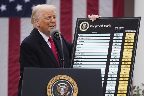 KEYPIX - KEYPIX - KEYPIX - President Donald Trump speaks during an event to announce new tariffs in the Rose Garden at the White House, Wednesday, April 2, 2025, in Washington. (KEYSTONE/AP Photo/Mark ...