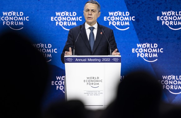 Ignazio Cassis, President of the Swiss Confederation and Federal Councillor, addresses a plenary session during the 51st annual meeting of the World Economic Forum, WEF, in Davos, Switzerland, on Mond ...