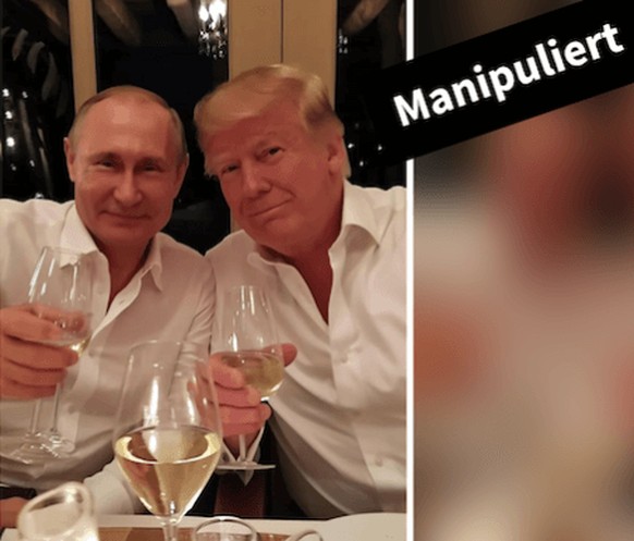Trump und Putin gut gelaunt beim Weintrinken? Das Fake-Bild wurde mittels Künstlicher Intelligenz erstellt.