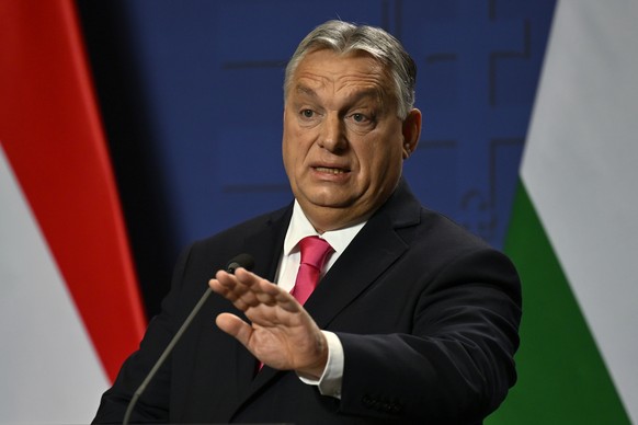 Hungarian Prime Minister Viktor Orbán speaks during his annual international press conference in Budapest, Hungary, Thursday, December 1.  21, 2023. (AP Photo/Denes Erdos)