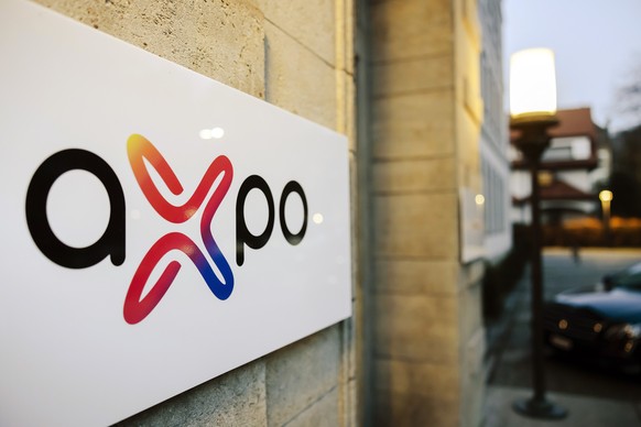 ZUM AXPO-RETTUNGSSCHIRM DES BUNDESRAT STELLEN WIR IHNEN FOLGENDES BILD ZUR VERFUEGUNG- Das Logo des Energiekonzerns Axpo am Hauptsitz, aufgenommen am Donnerstag, 10. Februar 2022 in Baden. (KEYSTONE/M ...