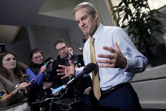 Rep. Jim Jordan, R-Ohio, speaks to the media after House Republicans met behind closed doors, at the Capitol in Washington, Friday, Oct. 20, 2023. Republicans have dropped Jordan as their nominee for  ...