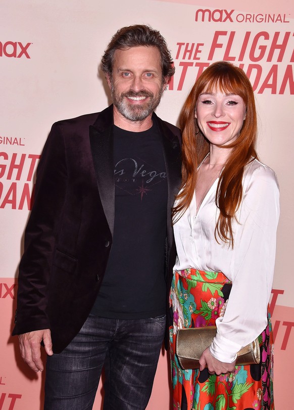 WEST HOLLYWOOD, CA - APRIL 12: L-R Rob Benedict and Ruth Connell attend the Los Angeles Season 2 Premiere of the HBO Max Original Series The Flight Attendant at Pacific Design Center on April 12, 2022 ...