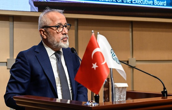 230912 -- ISTANBUL, Sept. 12, 2023 -- Ahmet Ozer, vice president of Board of Directors of the Istanbul Chamber of Commerce, speaks at the promotion of the upcoming 134th Canton Fair, in Istanbul, T¹rk ...