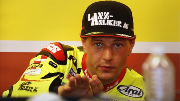 epa06683917 Kiefer Racing Moto2 Team rider Dominique Aegerter of Switzerland during free practice number three at the Motorcycling Grand Prix of the Americas at Circuit of the Americas in Austin, Texa ...