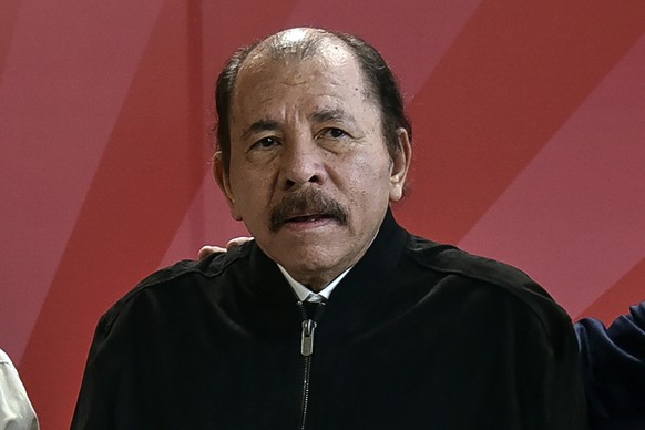 FILE - Nicaragua&#039;s President Daniel Ortega poses for a photo during the ALBA Summit at the Palace of the Revolution in Havana, Cuba, Tuesday, Dec. 14, 2021. Nicaragua?s government has shut down t ...