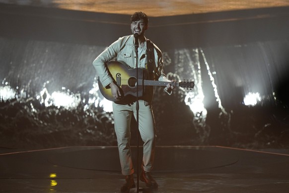 Stefan from Estonia singing &#039;Hope&#039; performs during the final dress rehearsal at the Eurovision Song Contest in Turin, Italy, Friday, May 13, 2022. (AP Photo/Luca Bruno)