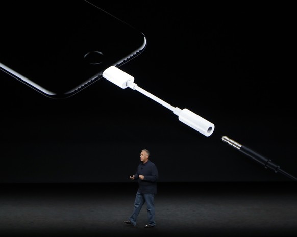 FILE - In this Sept. 7, 2016, file photo, Phil Schiller, Apple&#039;s senior vice president of worldwide marketing, talks about the features on the new iPhone 7 earphone options during an event to ann ...