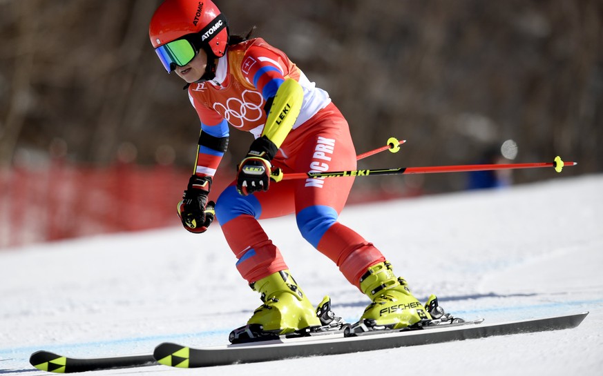 epa06526598 Ryon-Hyang Kim of North Korea in action during the first run of the Women&#039;s Giant Slalom race at the Yongpyong Alpine Centre during the PyeongChang 2018 Olympic Games, South Korea, 15 ...