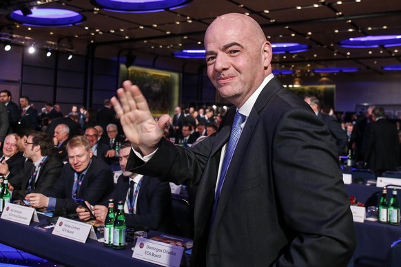 epa07349667 FIFA president Gianni Infantino attends the 43rd UEFA Congress in Rome, Italy, 07 February 2019. EPA/FABIO FRUSTACI